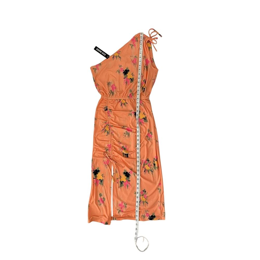 Steve Madden One Shoulder Midi Dress Orange Floral Ruched Size S NWT - Picture 6 of 9